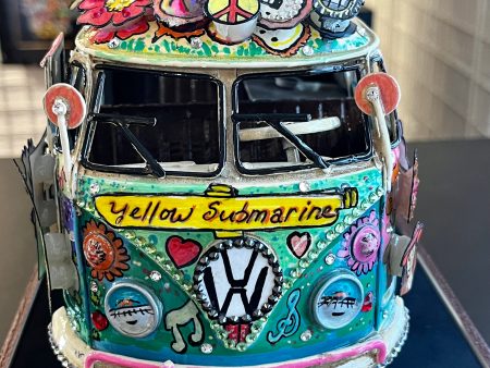 Woodstock VW Bus Hand Painted 3D Metal Sculpture Fashion